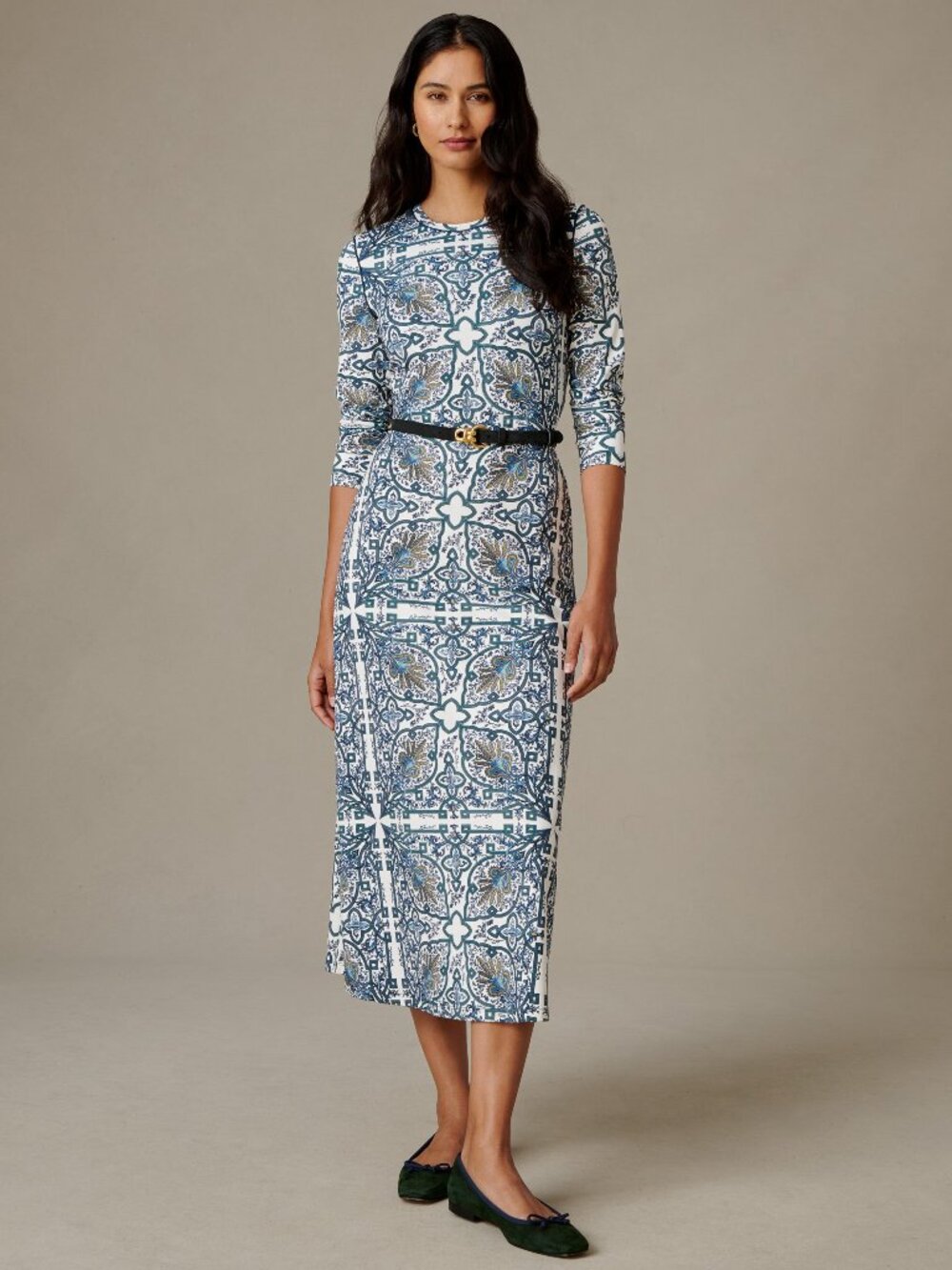 J McLaughlin Georgina Dress in Baroque Medallion - Off White/Green NEW